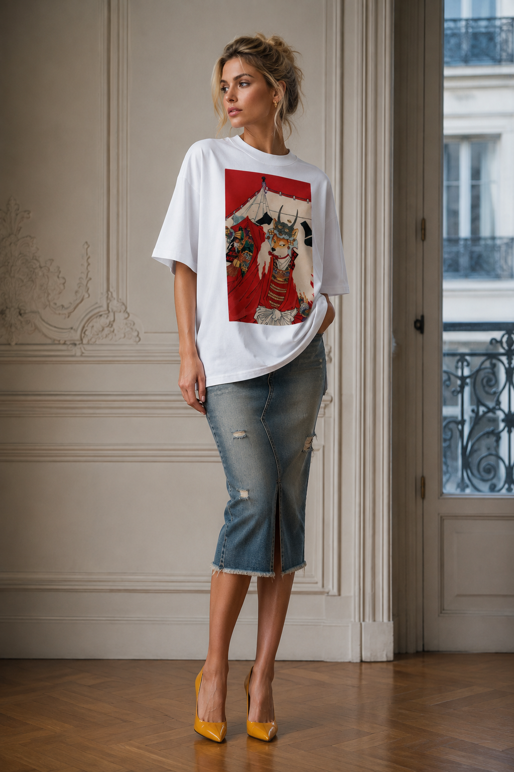 ARMATTI × "Ukiyo-e Shiba Inu Samurai" Unisex Organic Oversized Tee